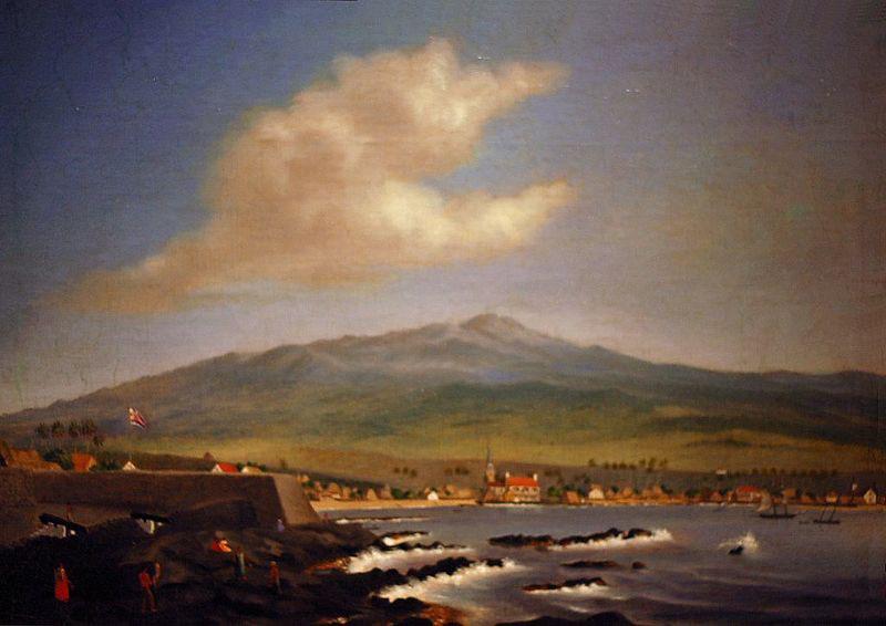 James Gay Sawkins Kailua-Kona with Hualalai, Hulihee Palace and Church oil painting image